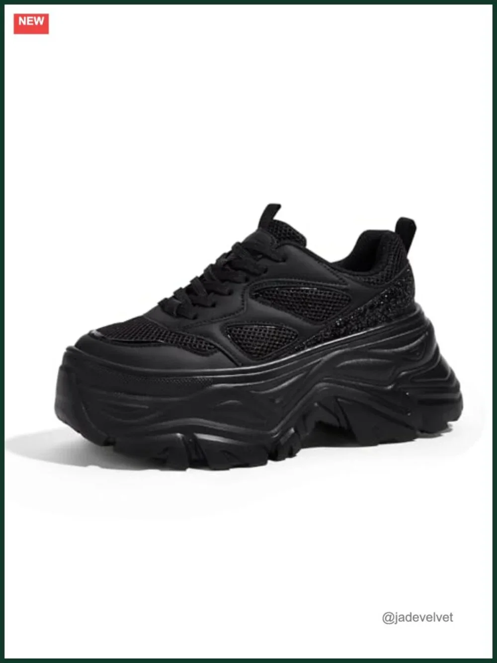 Chunky Rhinestone Sneakers, PU & Mesh, Lightweight Cushioned Lace-up Shoes